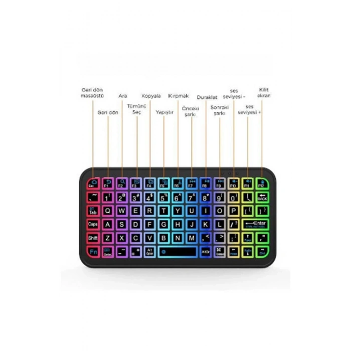 HEYF Mini Klavye Smarttv Işıklı Bluetooth Kablosuz Televizyon Ps3 Dizüstü Tabletler Ve Telefonlar İçin