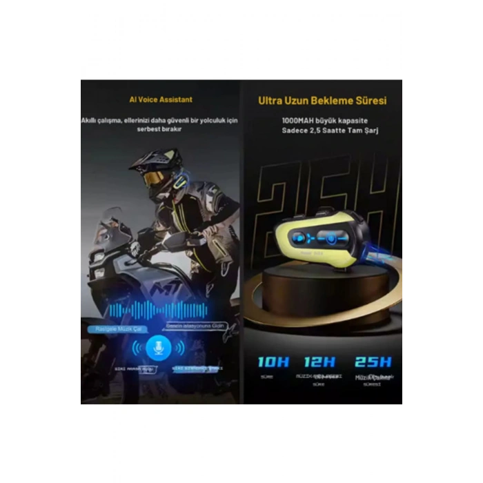 HEYF N3x Rgb Işıklı Intercom 3 Kişi Bağlantılı 1000mah Motosiklet Bluetooth Kulaklık Seti