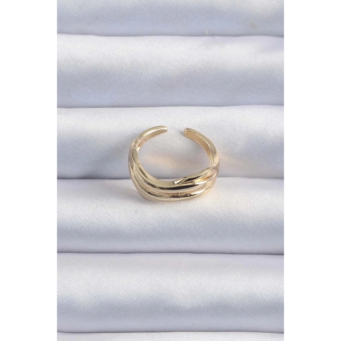 HEYF Pirinç Altın Renk Kıvrımlı Ayarlanabilir Yüzük