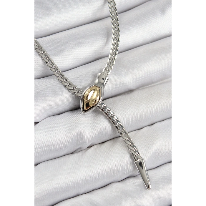 HEYF Pirinç Asansörlü Yılan Model Gümüş Renk Kadın Kolye