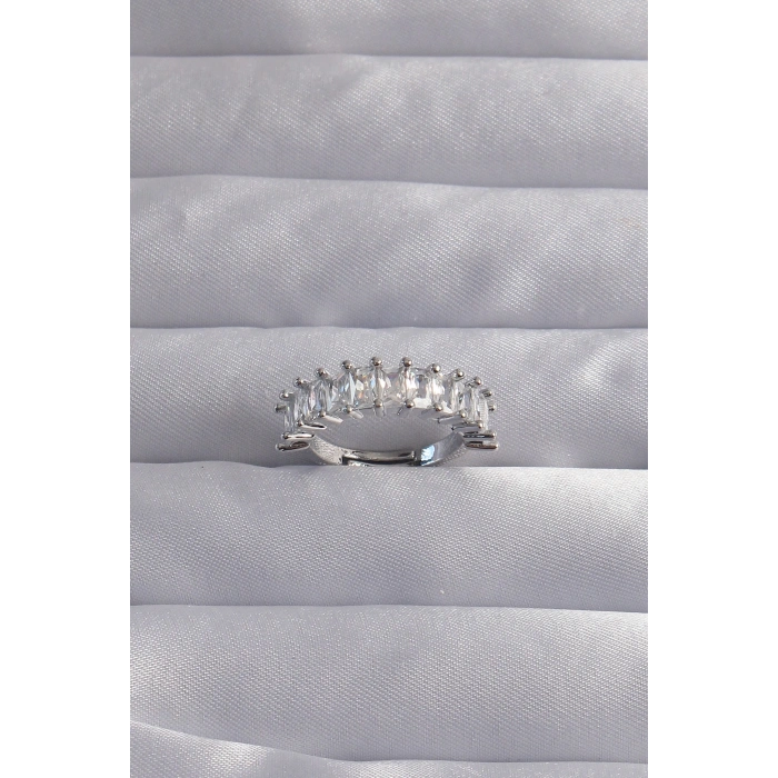 HEYF Pirinç Ayarlamalı Gümüş Renk Baget Taşlı Su Yolu Yüzük