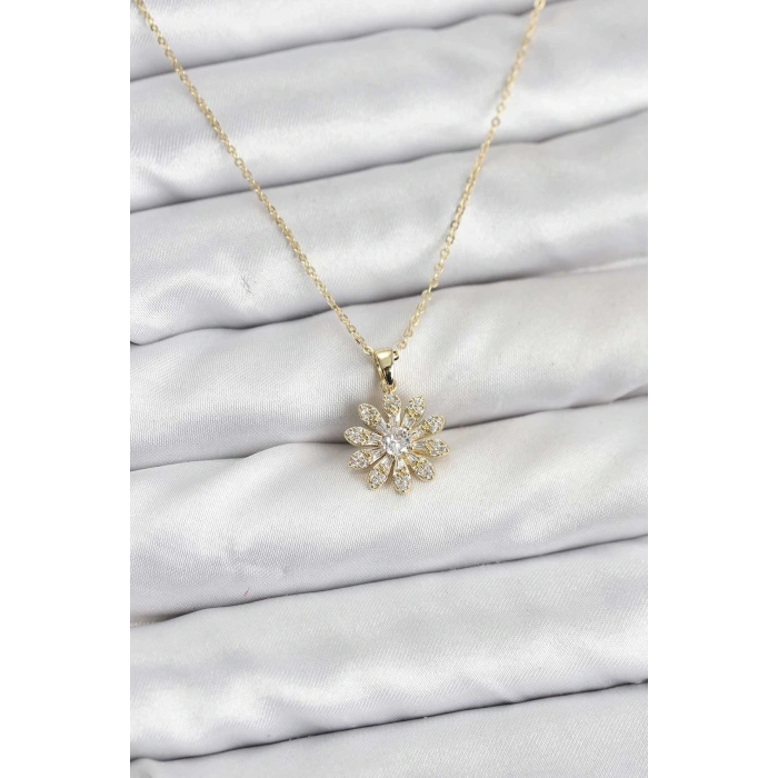 HEYF Pirinç Gold Renk Çiçek Model Kadın Kolye