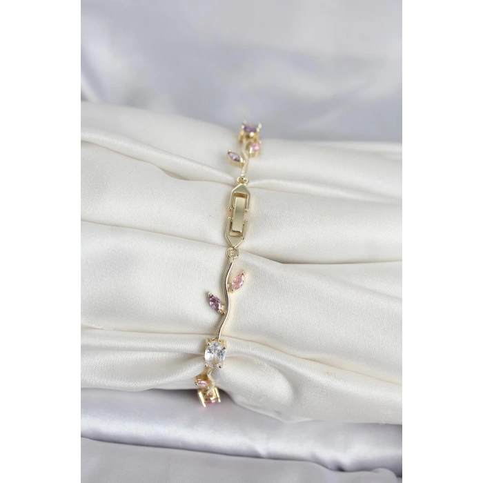 HEYF Pirinç Gold Renk Çiçek Sarmaşık Model Kadın Bileklik