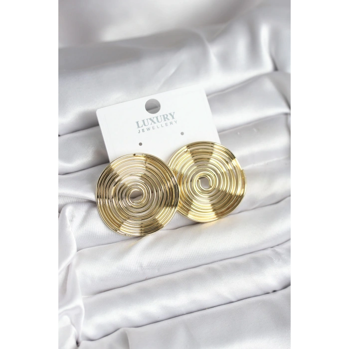 HEYF Pirinç Gold Renk Circle Model Kadın Küpe