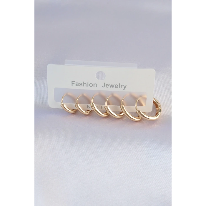 HEYF Pirinç Gold Renk Oval Küpe Seti