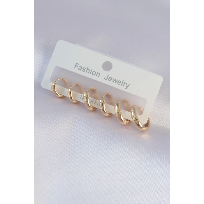HEYF Pirinç Gold Renk Oval Küpe Seti