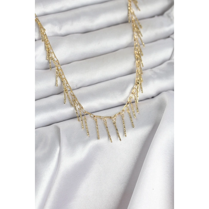 HEYF Pirinç Gold Renk Saçaklı Model Kadın Kolye