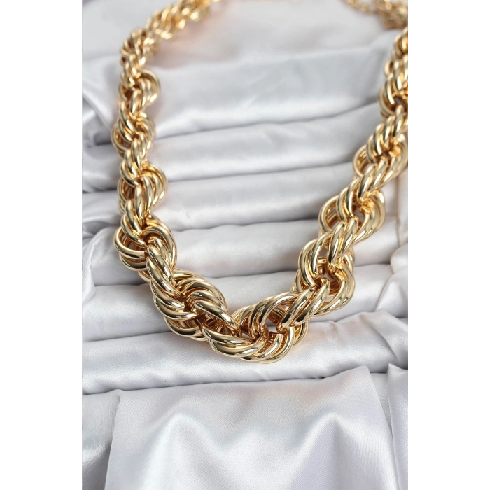 HEYF Pirinç Gold Renk Sarmal Halat Model Kadın Kolye