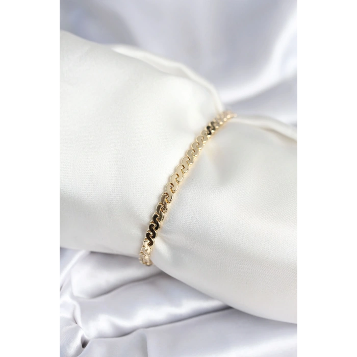 HEYF Pirinç Gold Renk Yassı Zincir Model Kadın Bileklik