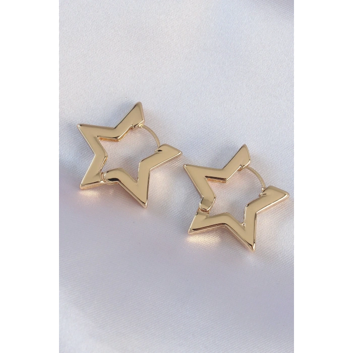 HEYF Pirinç Gold Renk Yıldız Küpe
