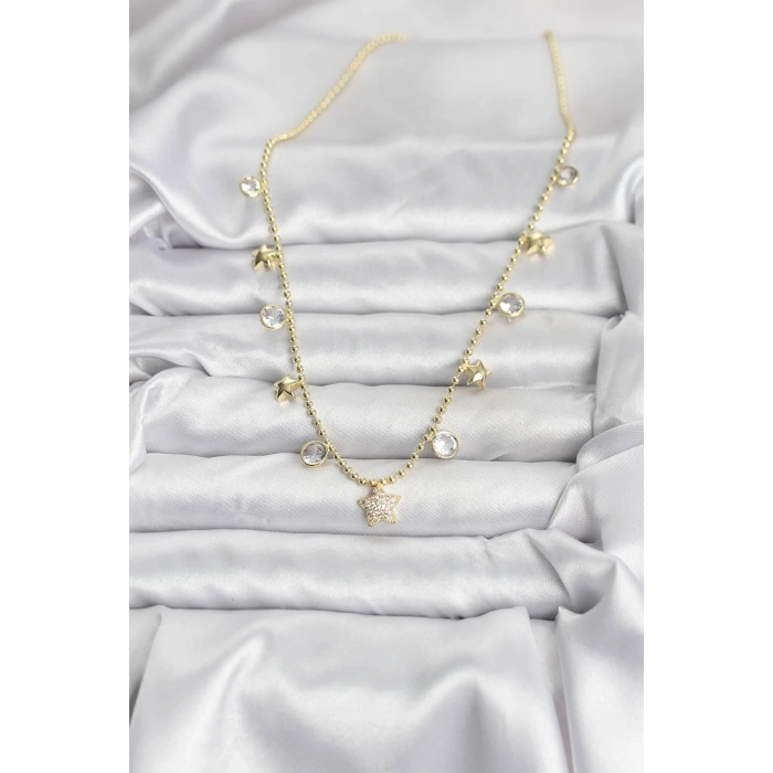 HEYF Pirinç Gold Renk Yıldız Model Kadın Kolye