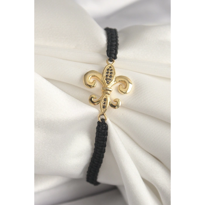 HEYF Pirinç Gold Renk Zirkon Taş İşlemeli Zambak Figür Asansörlü Makrome Model Kadın Bileklik