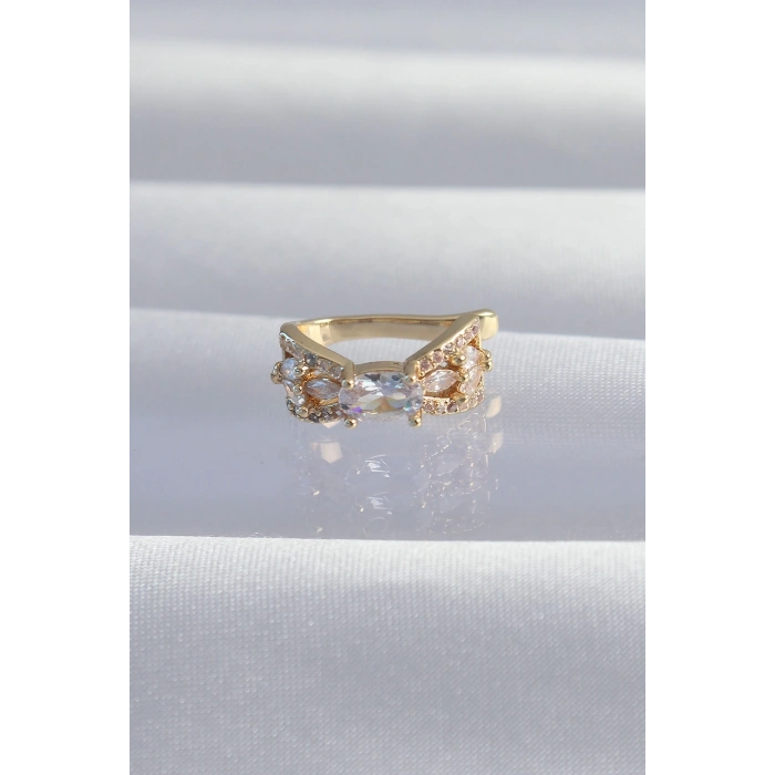 HEYF Pirinç Gold Renk Zirkon Taş Kaplama Earcuff Küpe