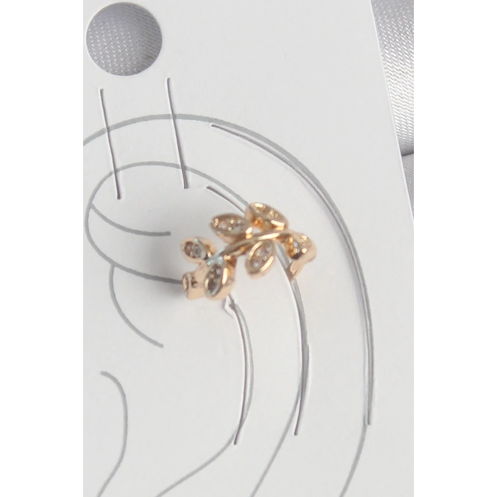 HEYF Pirinç Gold Renk Zirkon Taşlı Yaprak Model Kadın Kıkırdak Küpe