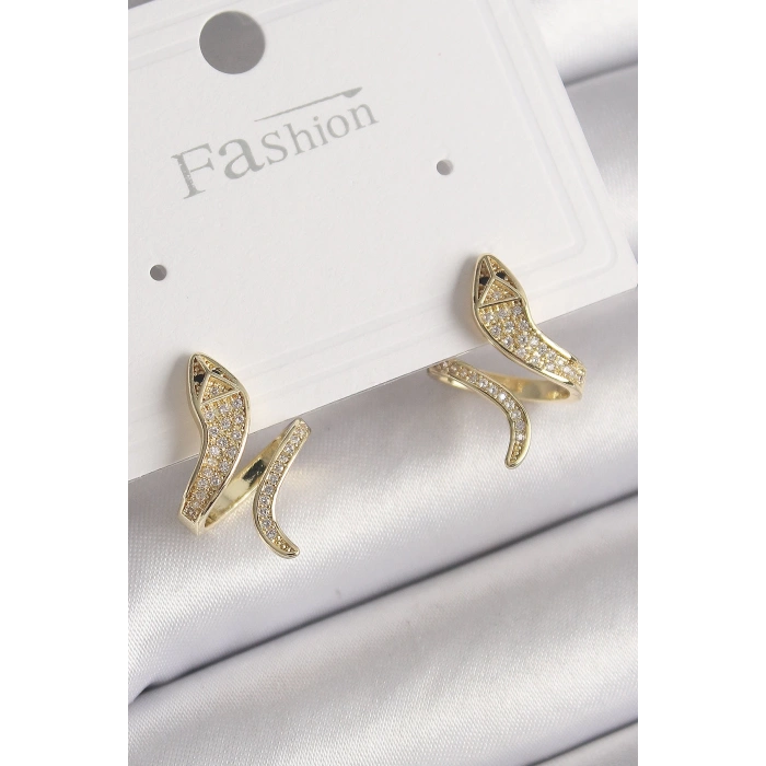HEYF Pirinç Gold Renk Zirkon Taşlı Yılan Model Kadın Küpe