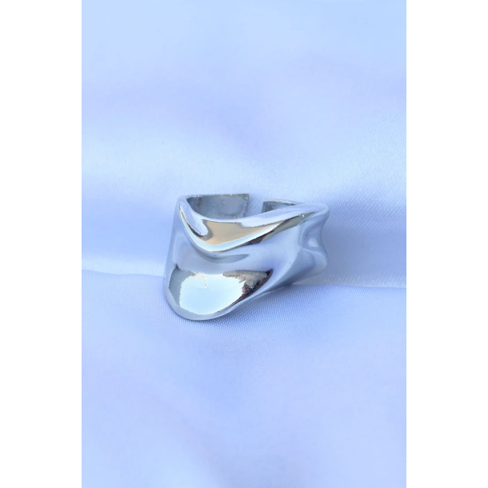 HEYF Pirinç Gümüş Renk Ayarlanabilir Kalın Ezme Yüzük