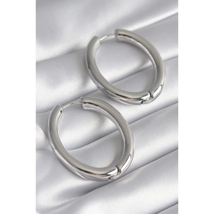 HEYF Pirinç Gümüş Renk Halka Model Kadın Küpe