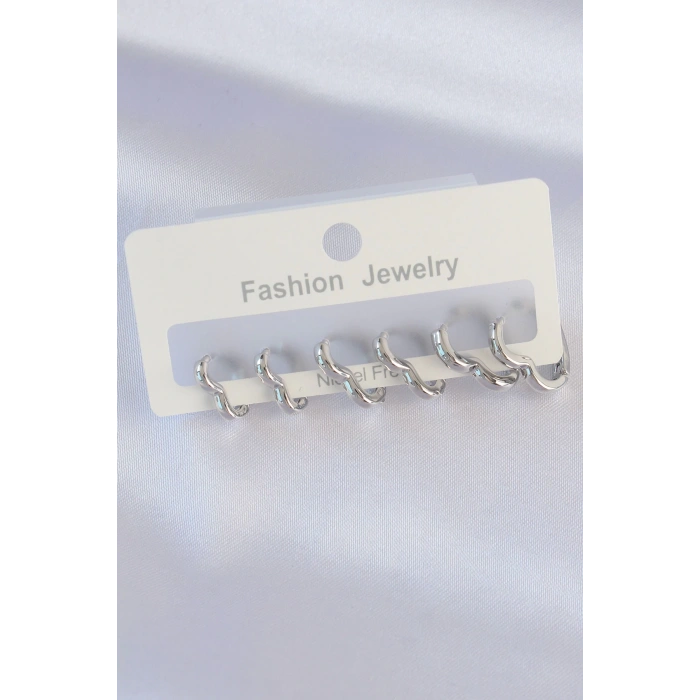 HEYF Pirinç Gümüş Renk Kalp Model Küpe Seti