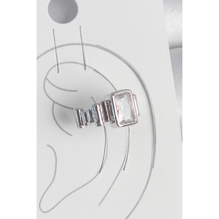 HEYF Pirinç Gümüş Renk Kare Zirkon Taşlı Kadın Kıkırdak Model Küpe