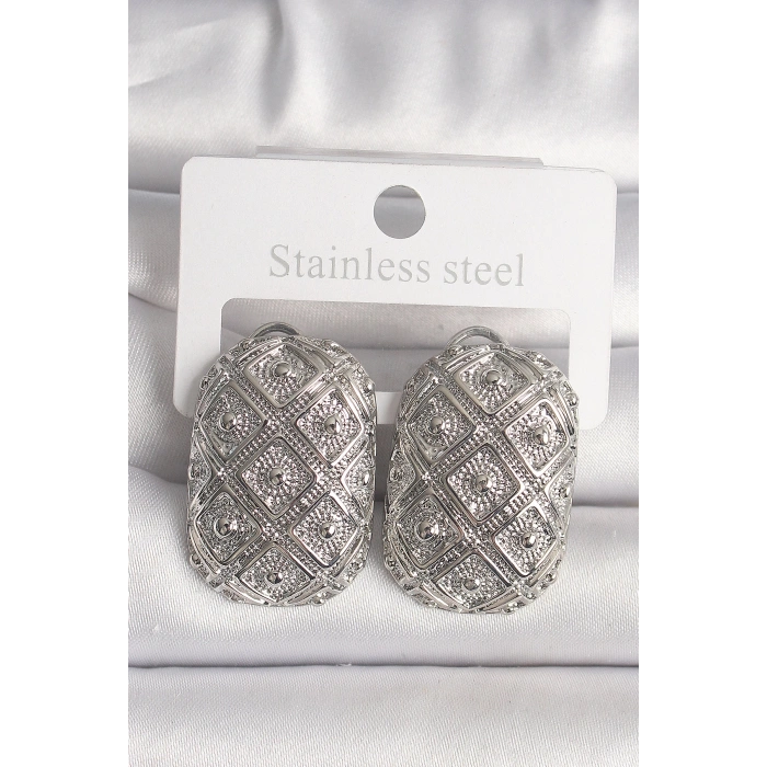 HEYF Pirinç Gümüş Renk Motif İşlemeli Kadın Küpe