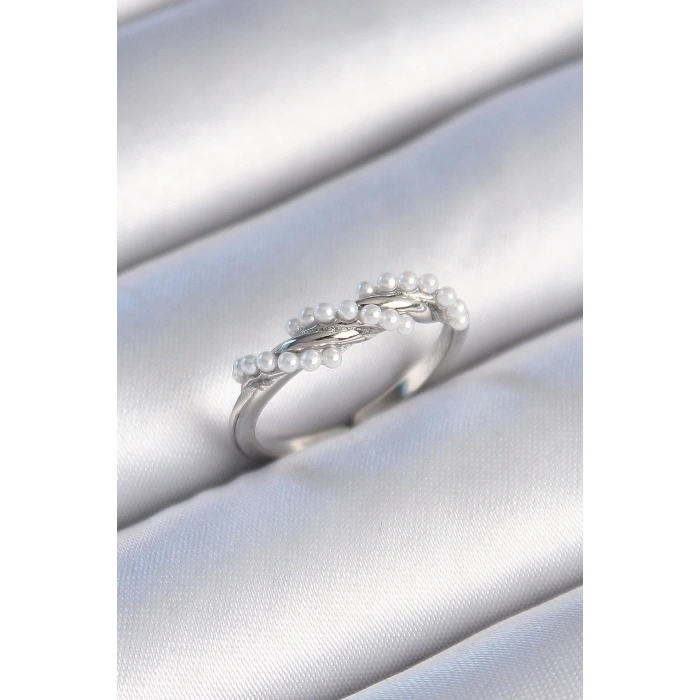 HEYF Pirinç Gümüş Renk Sarmal İnci Model Kadın Yüzük