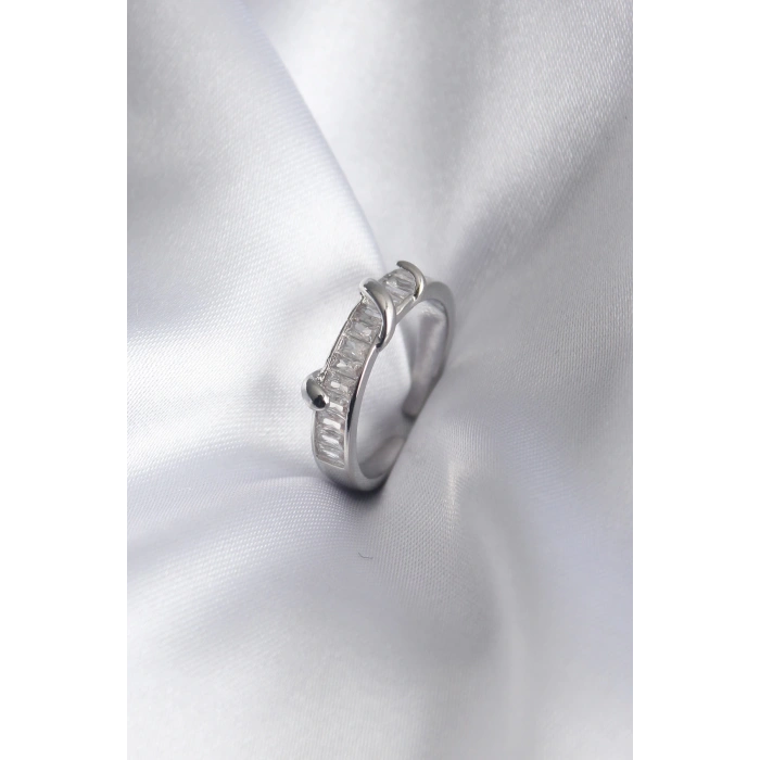 HEYF Pirinç Gümüş Renk Su Yolu Zirkon Taşlı Kadın Yüzük