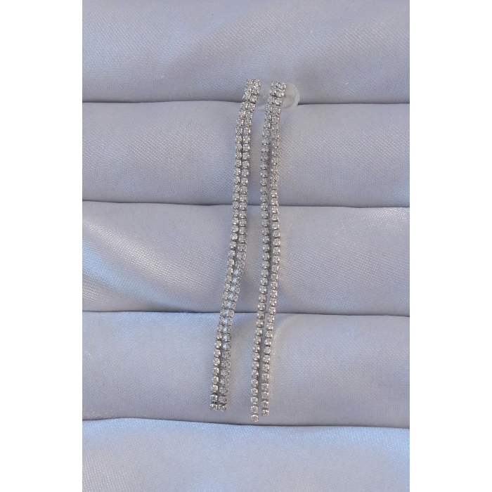 HEYF Pirinç Gümüş Renk Zirkon Taşlı Su Yolu Model Küpe