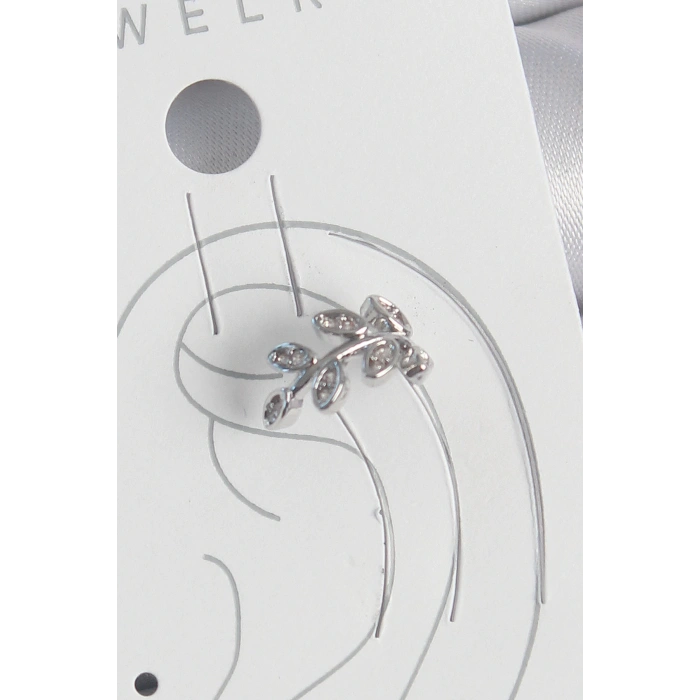 HEYF Pirinç Gümüş Renk Zirkon Taşlı Yaprak Model Kıkırdak Kadın Küpe