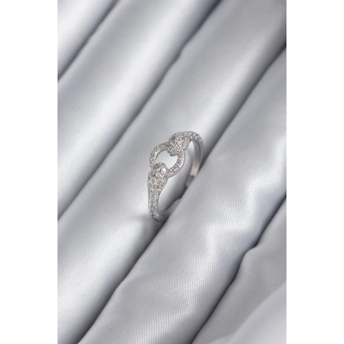 HEYF Pirinç Gümüş Renk Zirkon Taşlı Yılan Model Kadın Yüzük