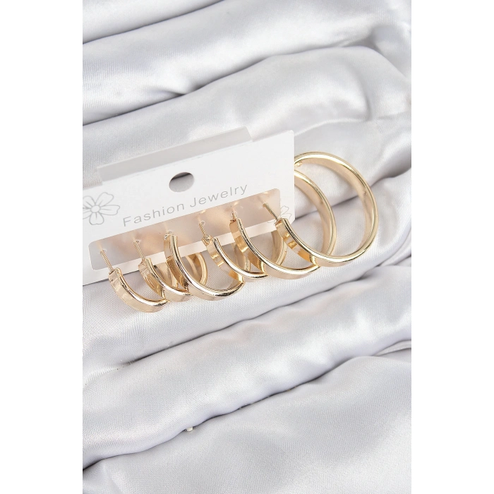 HEYF Pirinç Halka Model Gold Renk Kadın Set Küpe