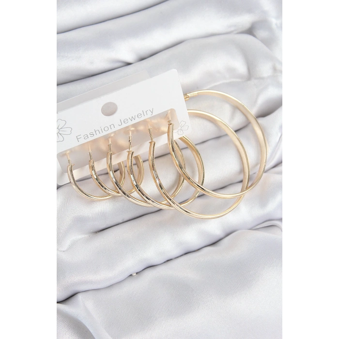 HEYF Pirinç Halka Model Gold Renk Kadın Set Küpe