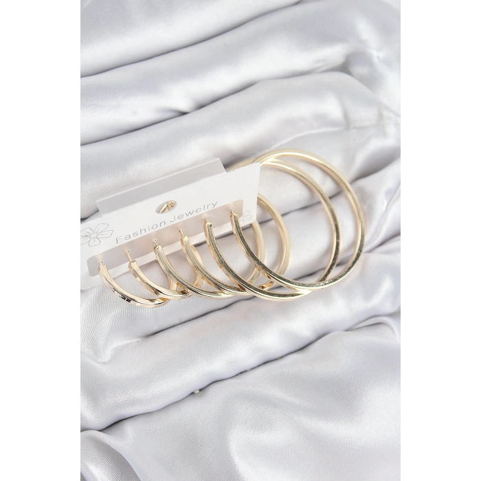 HEYF Pirinç Halka Model Gold Renk Kadın Set Küpe