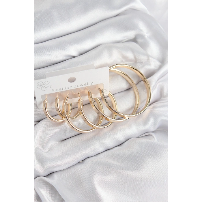 HEYF Pirinç Halka Model Gold Renk Kadın Set Küpe