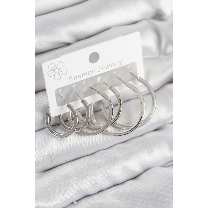 HEYF Pirinç Halka Model Gümüş Renk Kadın Set Küpe