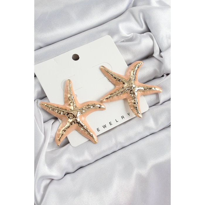 HEYF Pirinç Krem Deniz Yıldızı Model Vintage Kadın Küpe