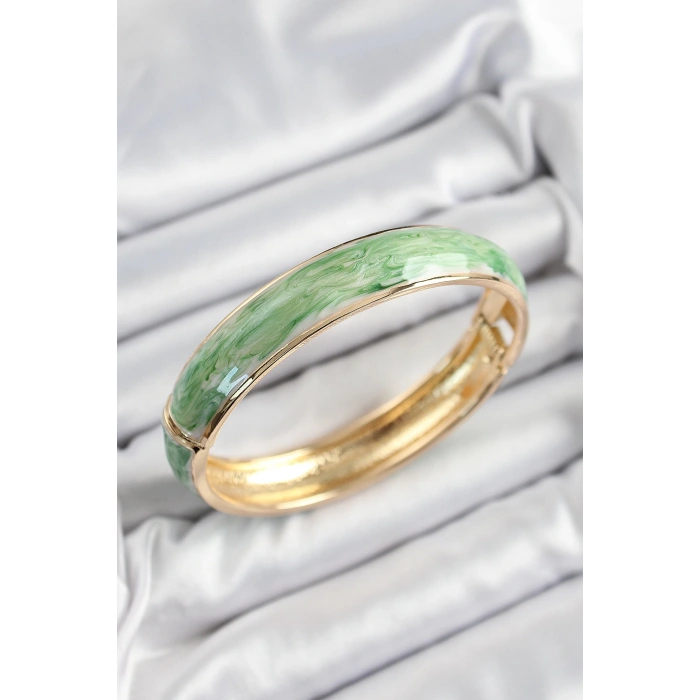 HEYF Pirinç Mavi Yeşil Mineli Mermer Desen Model Gold Renk Kadın Kelepçe