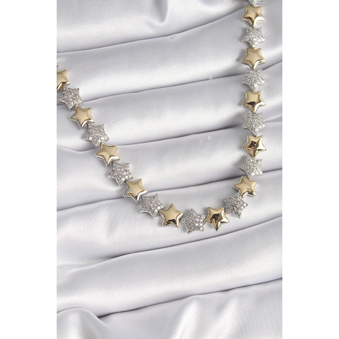 HEYF Pirinç Mix Renk Zirkon Taşlı Yıldız Model VIP Exclusive Seri Kadın Kolye