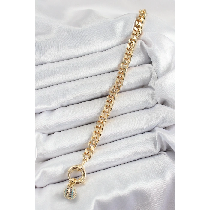 HEYF Pirinç Nazar Model Zirkon Taşlı Gold Renk VİP Seri Kadın Bileklik