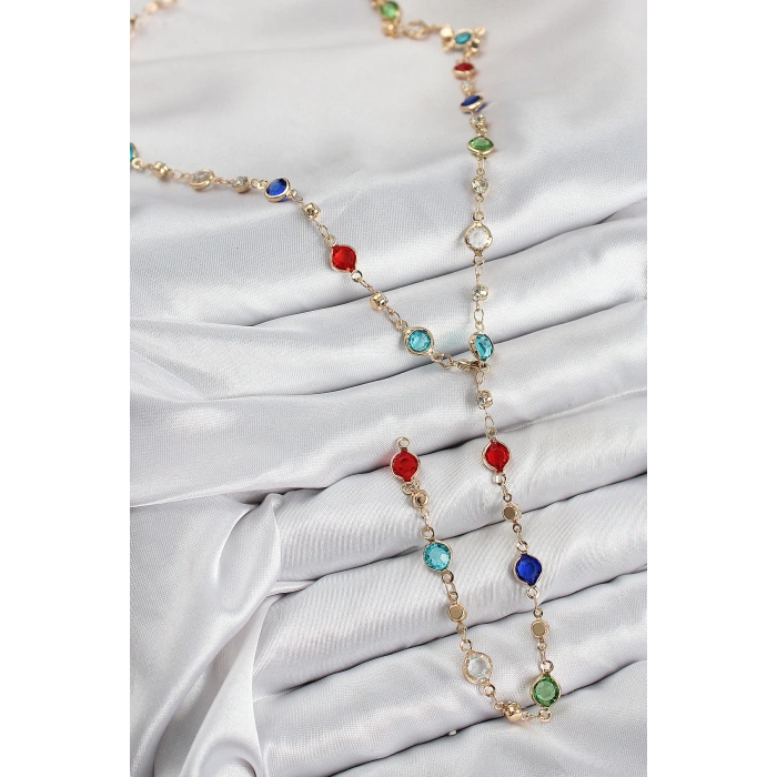 HEYF Pirinç Renkli Zirkon Taşlı Model Gold Renk Kadın Y Kolye