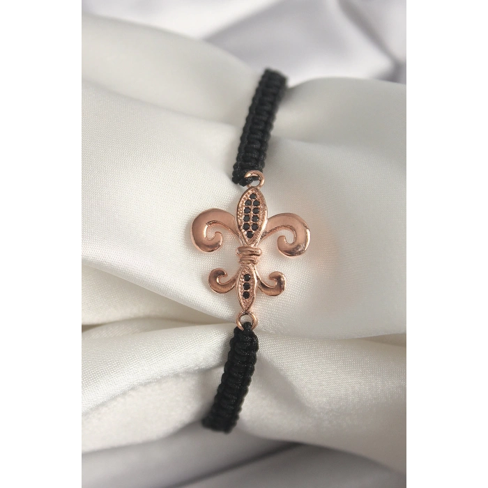 HEYF Pirinç Rose Renk Zirkon Taş İşlemeli Zambak Figür Asansörlü Makrome Model Kadın Bileklik