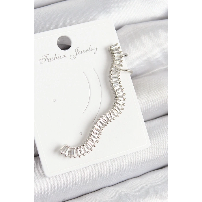 HEYF Pirinç Su Yolu Model Gümüş Renk Sağ Kıkırdak Küpe