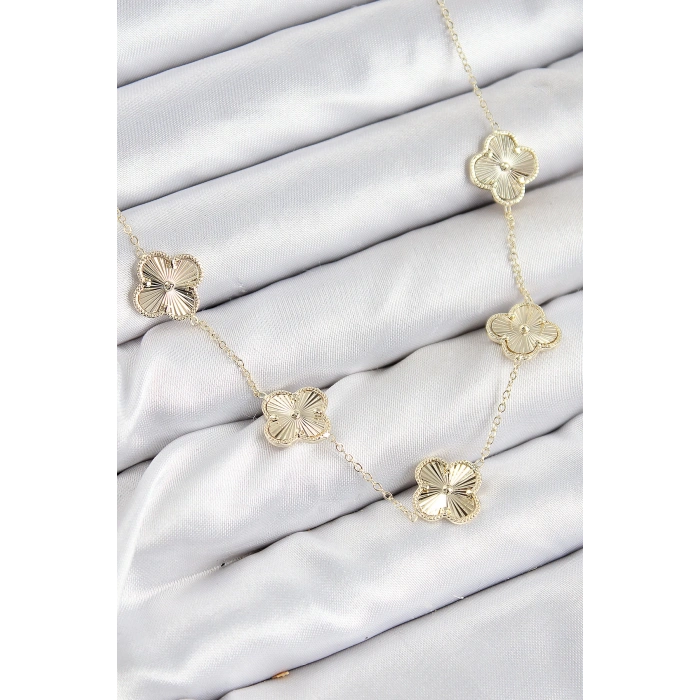 HEYF Pirinç VIP Yonca Model Gold Renk Kadın Kolye