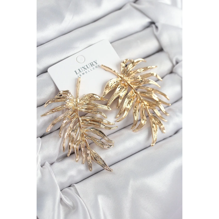 HEYF Pirinç Yaprak Model Gold Renk Kadın Küpe