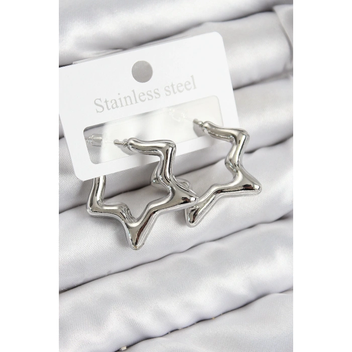 HEYF Pirinç Yıldız Model Gümüş Renk Kadın Küpe