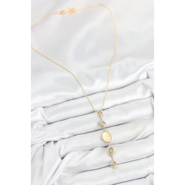 HEYF Pirinç Zincir Sarı Gold Renk Zirkon Taşlı Y Kolye