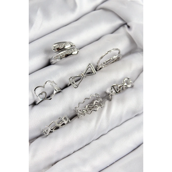 HEYF Pirinç Zirkon Taşlı Fiyonk Ve Kalp Model Gold Renk Kadın Yüzük Kombin Set