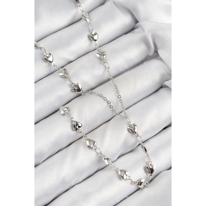 HEYF Pirinç Zirkon Taşlı Kalp Model Gümüş Renk Y Kolye