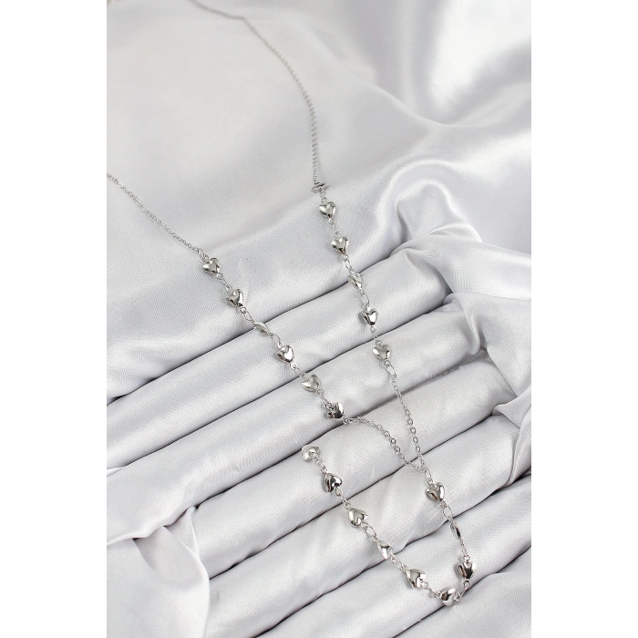 HEYF Pirinç Zirkon Taşlı Kalp Model Gümüş Renk Y Kolye