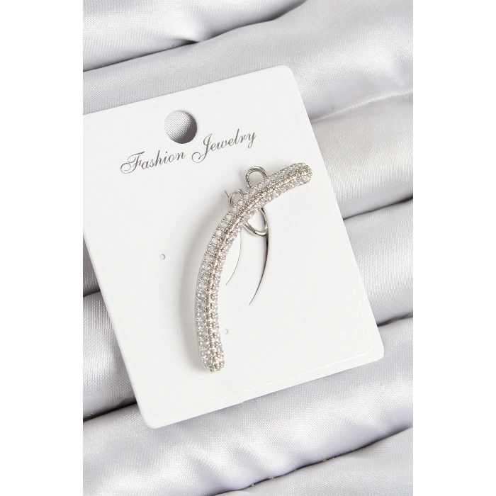 HEYF Pirinç Zirkon Taşlı Model Gümüş Renk Sağ Kıkırdak Küpe