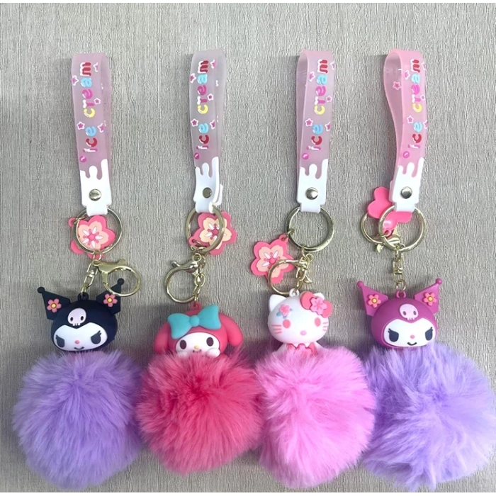 HEYF Ponponlu Kuromi Ve Hello Kitty Anahtarlık Alk4246